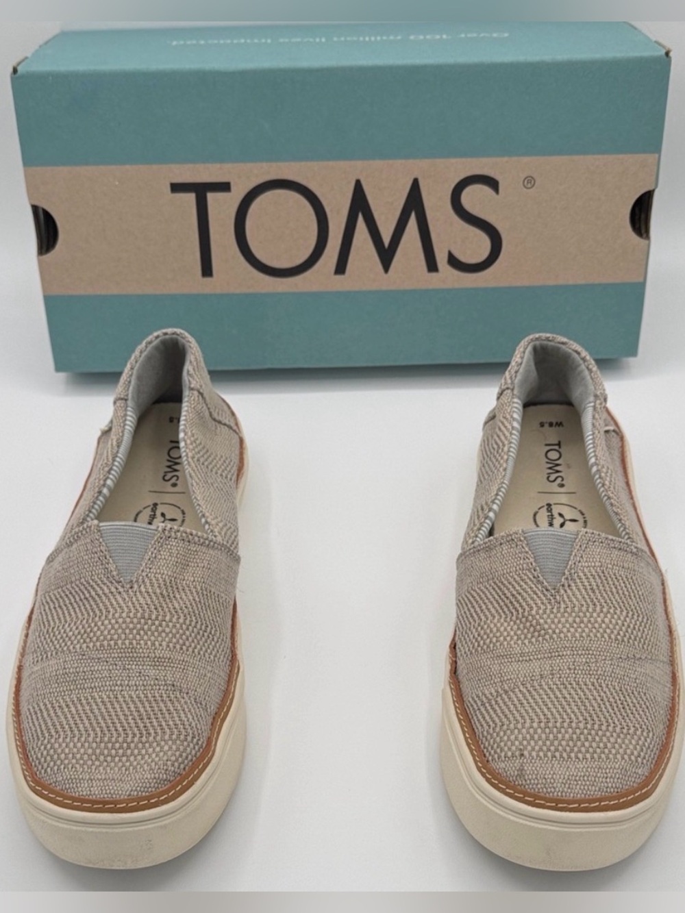 TOMS Parker Grey Textural Woven Platform Slip-Ons Women’s Size 8.5
